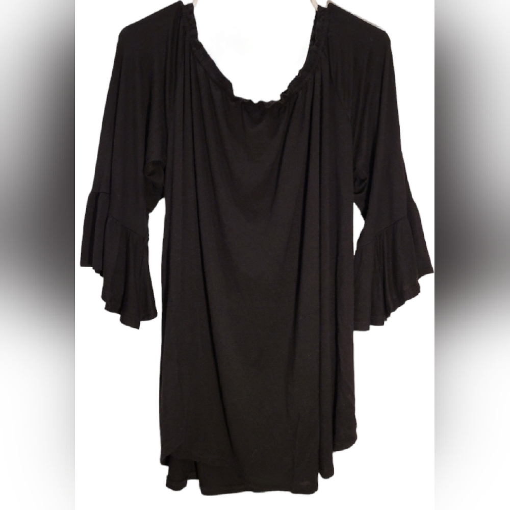 24seven Comfort Apparel Women's Peasant Top Pleated Bell Sleeves Size Medium